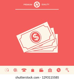 Money banknotes stack with dollar symbol, icon. Graphic elements for your design