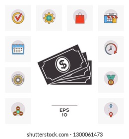 Money banknotes stack with dollar symbol, icon. Graphic elements for your design
