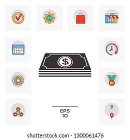 Money banknotes stack with dollar symbol - icon. Graphic elements for your design