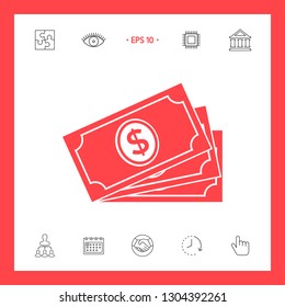 Money banknotes stack with dollar symbol, icon. Graphic elements for your design