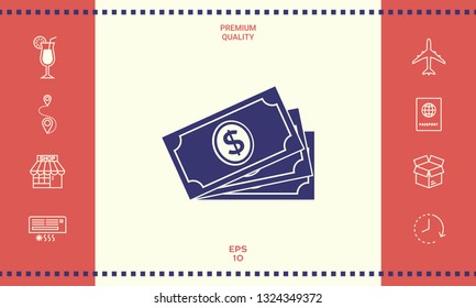 Money banknotes stack with dollar symbol, icon. Graphic elements for your design