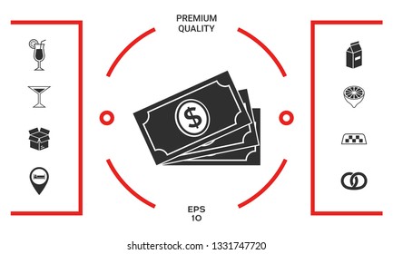 Money banknotes stack with dollar symbol, icon. Graphic elements for your design