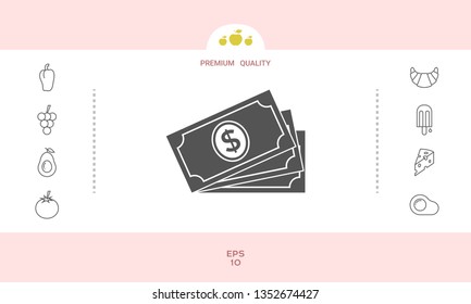 Money banknotes stack with dollar symbol, icon. Graphic elements for your design
