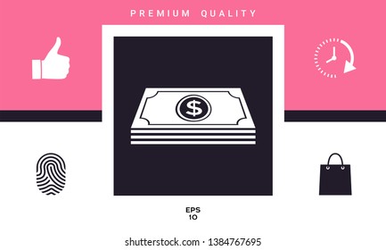 Money banknotes stack with dollar symbol - icon. Graphic elements for your design