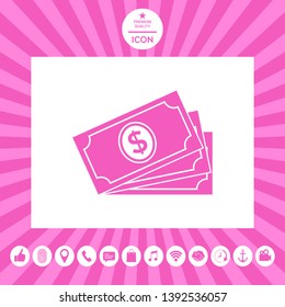 Money banknotes stack with dollar symbol, icon. Graphic elements for your design
