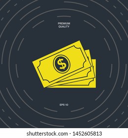 Money banknotes stack with dollar symbol, icon. Graphic elements for your design