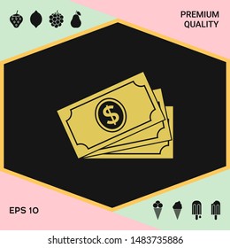 Money banknotes stack with dollar symbol, icon. Graphic elements for your design