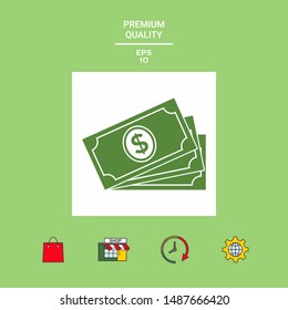 Money banknotes stack with dollar symbol, icon. Graphic elements for your design
