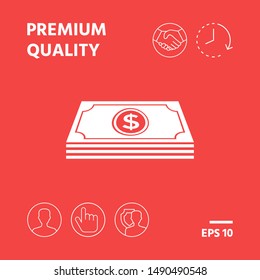 Money banknotes stack with dollar symbol - icon. Graphic elements for your design