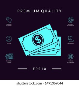 Money banknotes stack with dollar symbol, icon. Graphic elements for your design