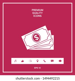 Money banknotes stack with dollar symbol, icon. Graphic elements for your design