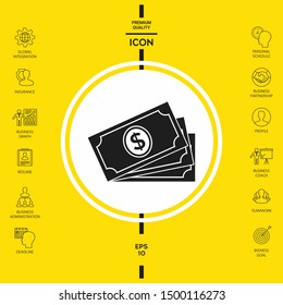 Money banknotes stack with dollar symbol, icon. Graphic elements for your design