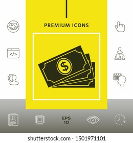 Money banknotes stack with dollar symbol, icon. Graphic elements for your design