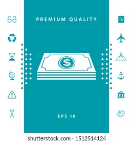 Money banknotes stack with dollar symbol - icon. Graphic elements for your design