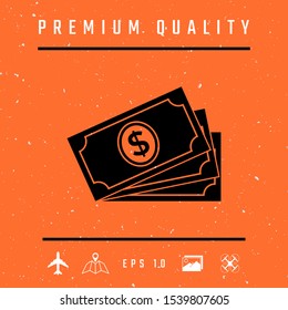 Money banknotes stack with dollar symbol, icon. Graphic elements for your design