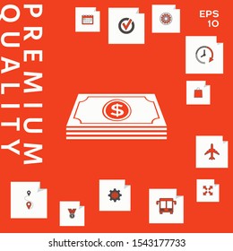 Money banknotes stack with dollar symbol - icon. Graphic elements for your design