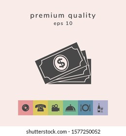 Money banknotes stack with dollar symbol, icon. Graphic elements for your design
