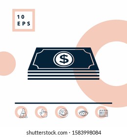 Money banknotes stack with dollar symbol - icon. Graphic elements for your design