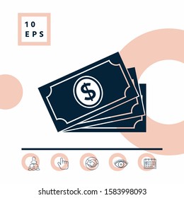 Money banknotes stack with dollar symbol, icon. Graphic elements for your design