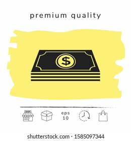 Money banknotes stack with dollar symbol - icon. Graphic elements for your design