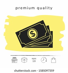 Money banknotes stack with dollar symbol, icon. Graphic elements for your design