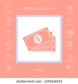 Money banknotes stack with dollar symbol, icon. Graphic elements for your design
