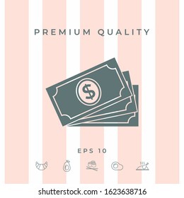 Money banknotes stack with dollar symbol, icon. Graphic elements for your design