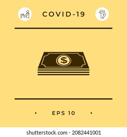 Pilas de billetes de dinero con símbolo del dólar, icono, elementos para su diseño