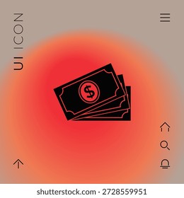 Los billetes de dinero se apilan con el símbolo del dólar, icono, Elementos para su diseño