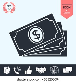Money banknotes stack with dollar symbol, icon