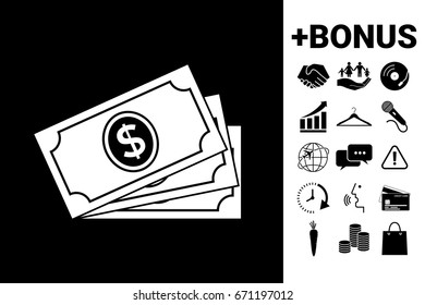 Money banknotes stack with dollar symbol, icon