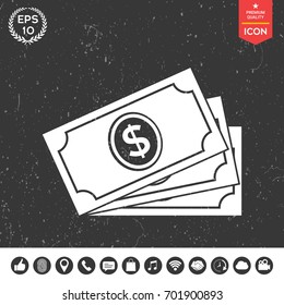 Money banknotes stack with dollar symbol, icon