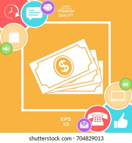 Money banknotes stack with dollar symbol, icon Money banknotes stack with dollar symbol, icon