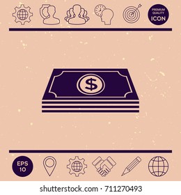 Money banknotes stack with dollar symbol - icon