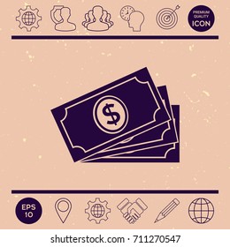 Money banknotes stack with dollar symbol, icon