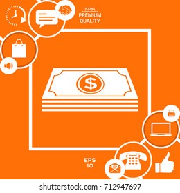 Money banknotes stack with dollar symbol - icon
