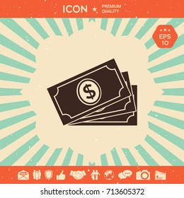 Money banknotes stack with dollar symbol, icon
