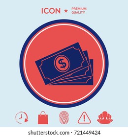 Money banknotes stack with dollar symbol, icon
