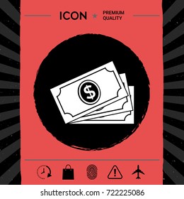 Money banknotes stack with dollar symbol, icon