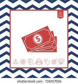Money banknotes stack with dollar symbol, icon