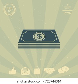 Money banknotes stack with dollar symbol - icon