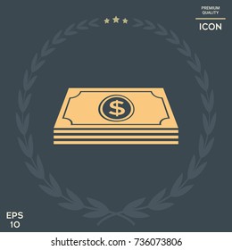 Money banknotes stack with dollar symbol - icon