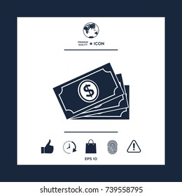 Money banknotes stack with dollar symbol, icon