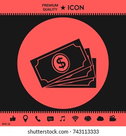 Money banknotes stack with dollar symbol, icon