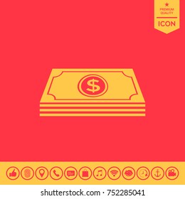 Money banknotes stack with dollar symbol - icon