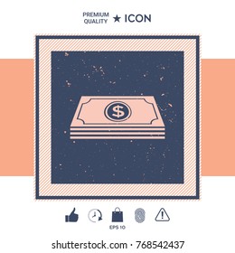Money banknotes stack with dollar symbol - icon