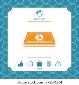 Money banknotes stack with dollar symbol - icon