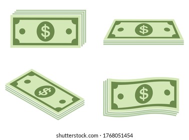 Money banknotes vector icon, heap bill money isolated on white background, Money dollar business concept, vector illustration