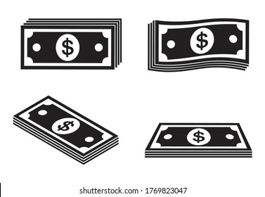 Money banknotes vector icon, heap bill money isolated on white background, Money dollar business concept, vector illustration