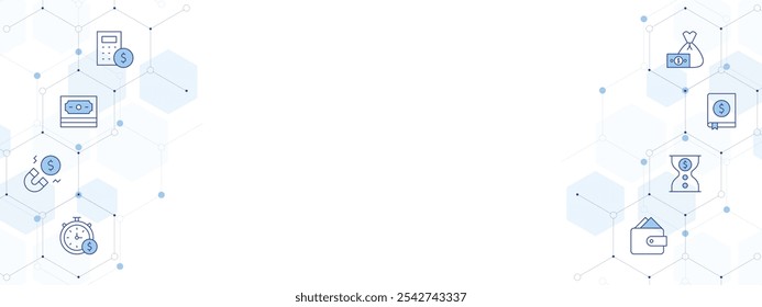Money Banner Vector Illustration with Two-sided Icon Style. Line Duotone icon. Containing business, money, time is money, money bag, calculator, countdown, magnet.